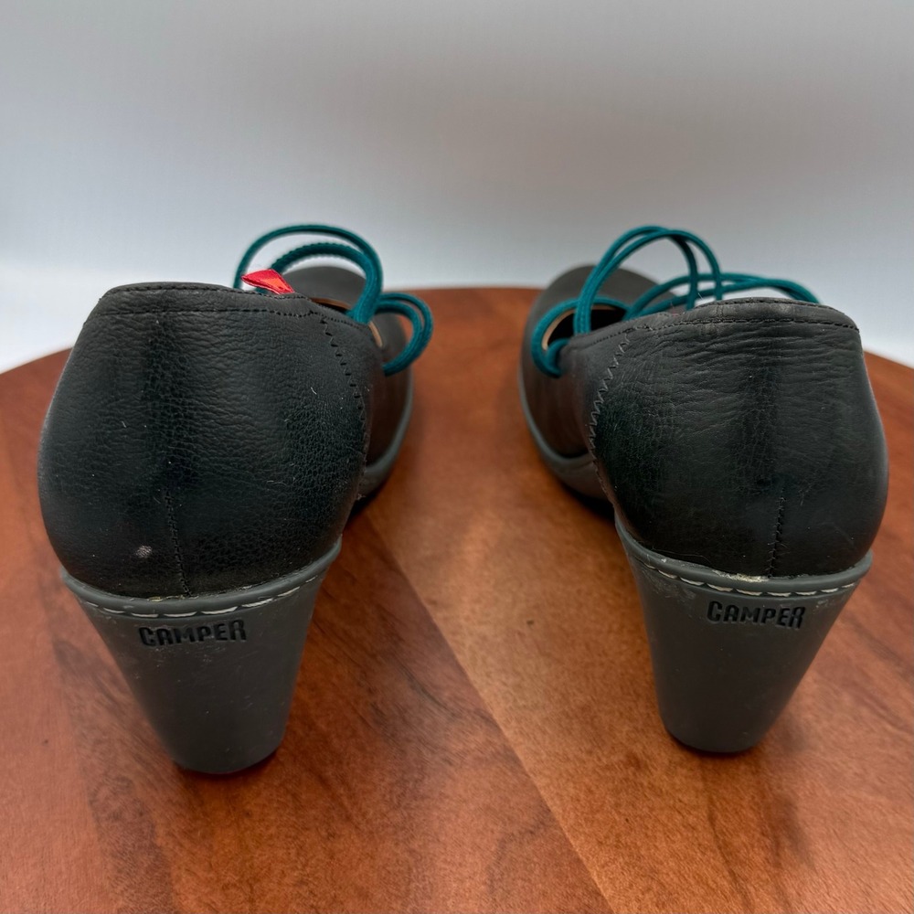 Camper‎ Beginner Heels Dark Gray Leather Elastic Mary Jane Pumps Womens 7 Twee - Picture 6 of 13